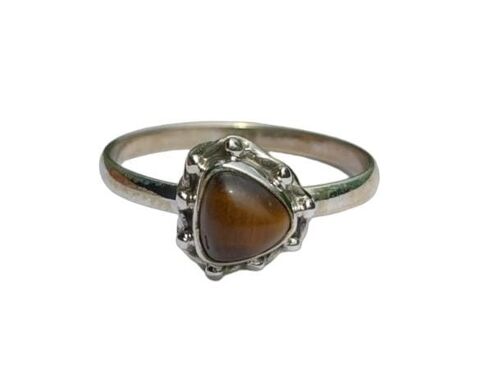 Beautiful Trillion Cut Golden Tiger's Eye Gemstone 925 Sterling Silver Handmade Ring