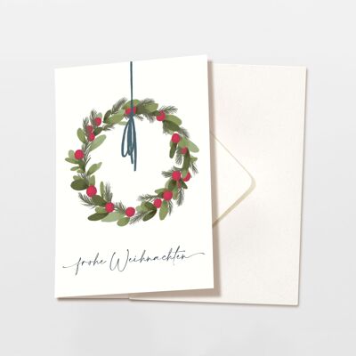 Folded card with envelope Christmas wreath with berries, FSC certified