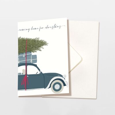 Folded card with envelope Christmas car with gifts and tree, FSC certified