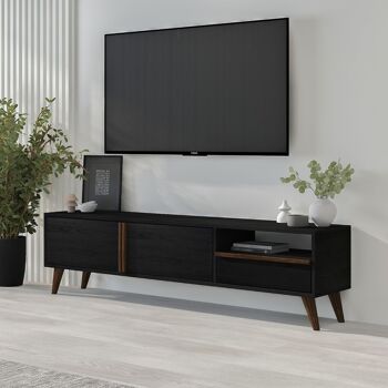 Meuble bas TV Allen aspect bois noir 4