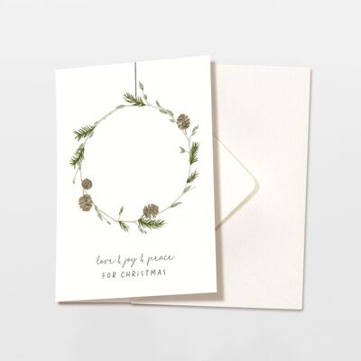 Folded card with envelope Christmas wreath with pine cones, FSC certified
