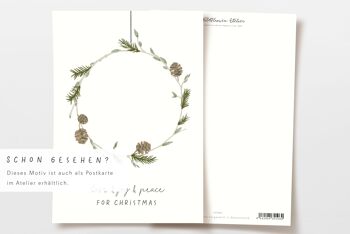 Carte pliée avec enveloppe Couronne de Noël avec pommes de pin, certifiée FSC 9