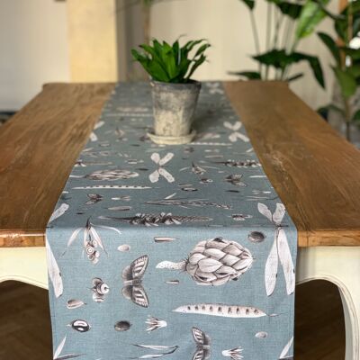Table Runner, 100% Cotton, Printed | Seeds Aqua