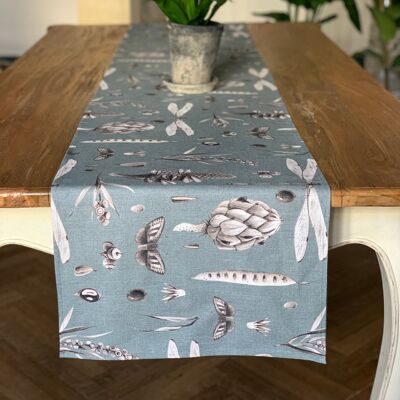 Table Runner, 100% Cotton, Printed | Seeds Aqua