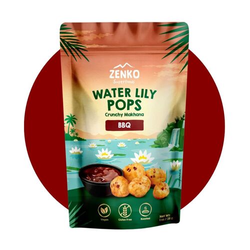 ZENKO Water Lily Pops - BBQ (24x28g) | Vegan, gluten-free, 10% protein | Healthy snack | Beter than popcorn!