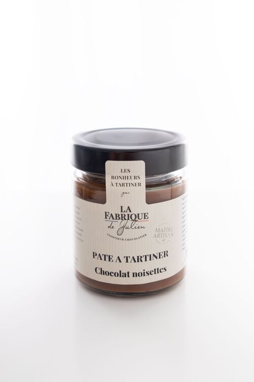 Nos deux best-sellers ! Pack de 12 pâtes à tartiner artisanales 6 au caramel au beurre salé + 6 chocolat-noisettes  - 200g - La Fabrique de Julien