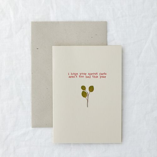 Sprout Fart - Funny Rude Christmas Real Pressed Leaves - Festive Greetings Card