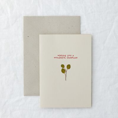 Wonderful Christmas Real Pressed Leaves - Festive Minimal Greetings Card