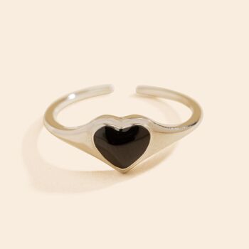 Bague Coeur Noir Argent 1