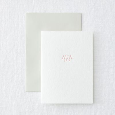 Love Peace Joy - Letterpress Minimale einfache Weihnachtsgrußkarte