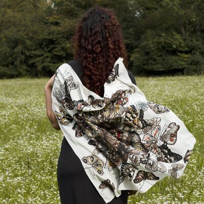 Hand-Painted Silk Scarf with Brown Butterflies in Gift Box