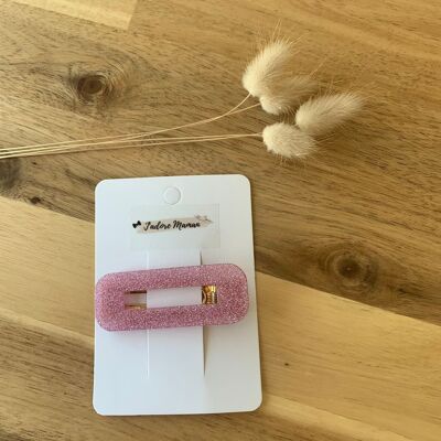 Handmade pink resin barrette with sequins