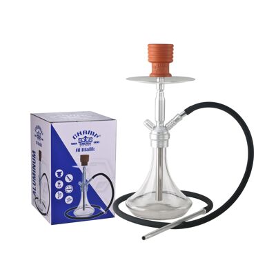 Marrakech Chicha in Alluminio Narghilè - Narghilè Argento 42 cm - Vaso di Vetro -