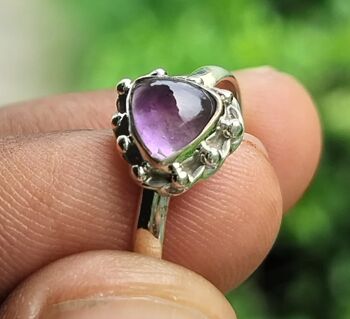 Bague faite à la main en argent sterling 925 avec améthyste violette et trillion 2