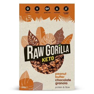 Gorila crudo ¡Nuevo! Granola de chocolate con mantequilla de maní vegana y orgánica Keto (250 g)