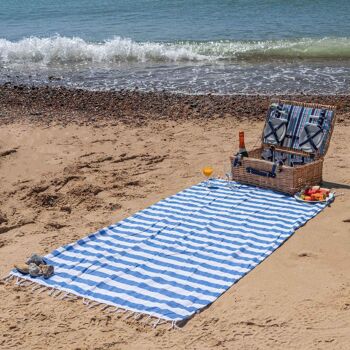 Nicola Spring Serviette de plage en coton turc 170 x 90 cm - Rayure bleue 3