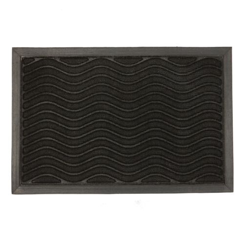 Nicola Spring Heavy Duty Door Mat - 60 x 40cm - Black Waves