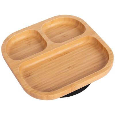Tiny Dining Plato llano de bambú para niños con ventosa - Negro