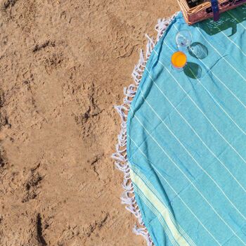 Serviette de plage ronde turque Nicola Spring - Bleu clair 3