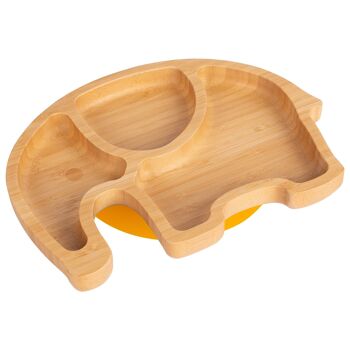 Assiette éléphant en bambou pour enfant Tiny Dining avec ventouse - Jaune 1