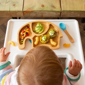 Assiette, bol et cuillère en bambou pour enfants Tiny Dining avec ventouses - Orange 2