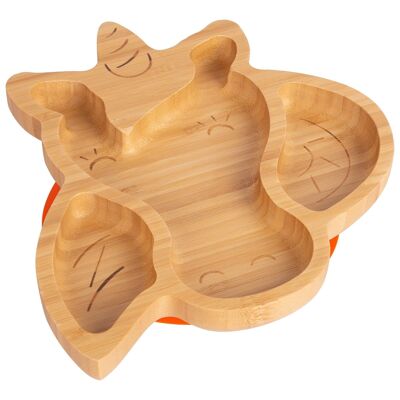 Assiette Licorne en Bambou pour Enfant Tiny Dining avec Ventouse - Orange