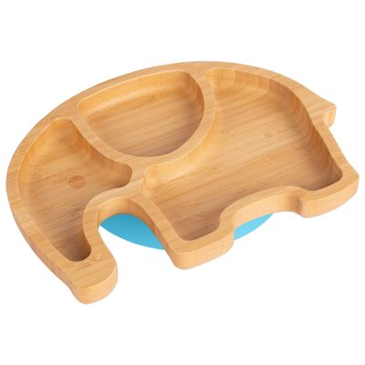 Tiny Dining Plato infantil de elefante de bambú con ventosa - Azul