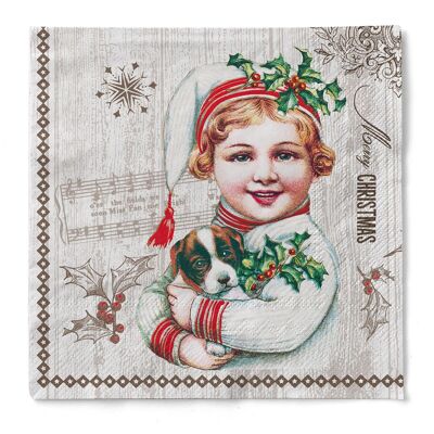 Weihnachtsserviette Puppy aus Tissue 33 x 33 cm, 100 Stück