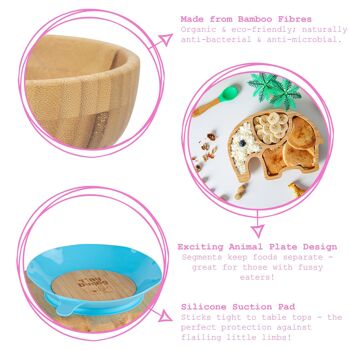 Assiette, bol et cuillère en bambou pour enfants Tiny Dining avec ventouses - Rose 5