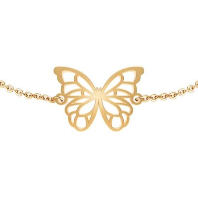 Pulsera Fauna Mariposa Animal Acabado en Oro o Plata con Cadena o Cordón Negro para Mujer, Hombre o Niño, Resistente y Ajustable Fabricada en Francia