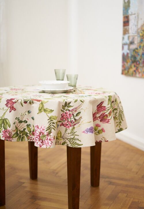 Round Floral Tablecloth, Poly-Cotton Mix, Printed | Botanico