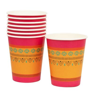 Vasos de papel Diwali rosa, amarillo y naranja - Paquete de 8