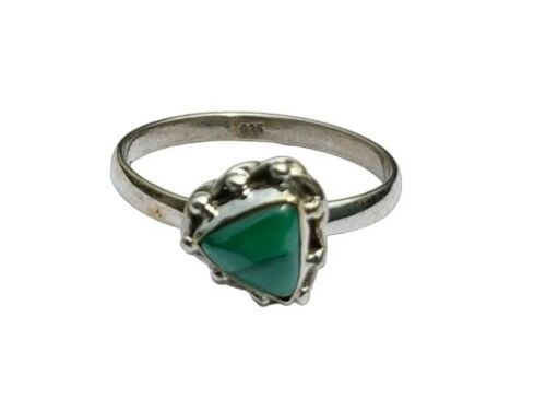 Trillion Cut  Genuine Malachite 925 Silver Light Weight Handmade Ring