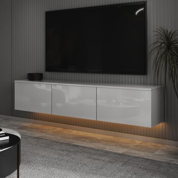 Meuble TV bas Alston blanc brillant éclairage LED 2