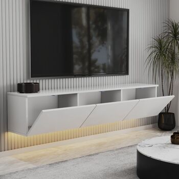 Meuble TV bas Alston blanc brillant éclairage LED 4