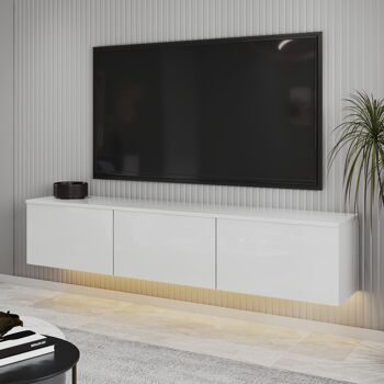 Meuble TV bas Alston blanc brillant éclairage LED 7