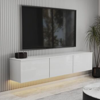 Meuble TV bas Alston blanc brillant éclairage LED 8