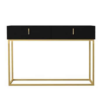 Table console Theodora noir 2 tiroirs doré avec pieds métal 1