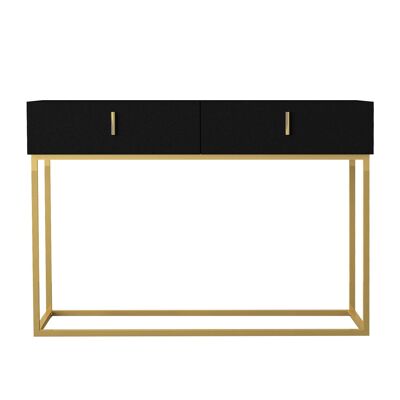 Console table Theodora black 2 drawers gold with metal feet