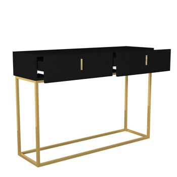 Table console Theodora noir 2 tiroirs doré avec pieds métal 5