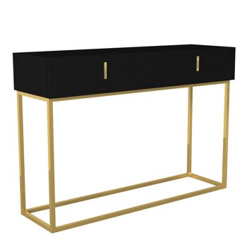 Table console Theodora noir 2 tiroirs doré avec pieds métal 6