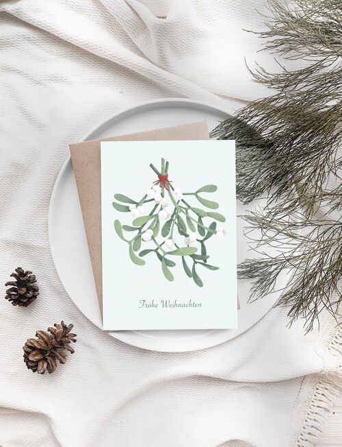 Weihnachtskarte "Mistelzweig" Klappkarte mit Umschlag A6 Karte Weihnachten Weihnachtspost