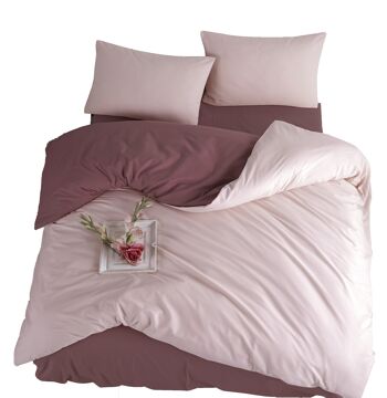 M’DECO - Parure UNI 2 personnes Rose/Aubergine 1