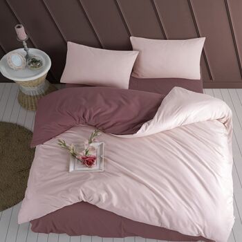 M’DECO - Parure UNI 2 personnes Rose/Aubergine 2