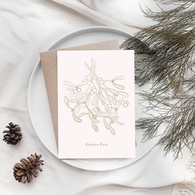 Carte de Noël "gui" carte pliante avec enveloppe voeux de Noël