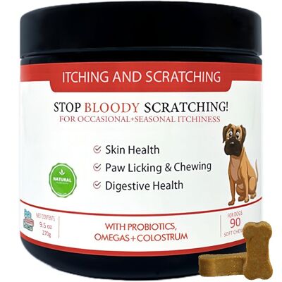 Itching relief dog treats scratching licking rubbing chewing