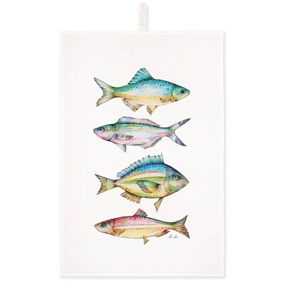 Tea Towel [Half Linen] Four Colorful Fishes | kitchen towels