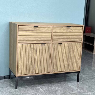 Sideboard 2 Doors 2 Drawers Grooved Fronts - L90 x H79 cm