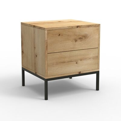 Bedside table with 2 drawers in wood decor and metal legs - H50 cm
