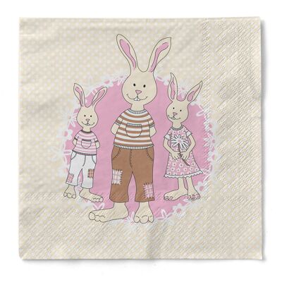 Servilleta Family Bommel en rosa de tejido 33 x 33 cm, 3 capas, 100 piezas